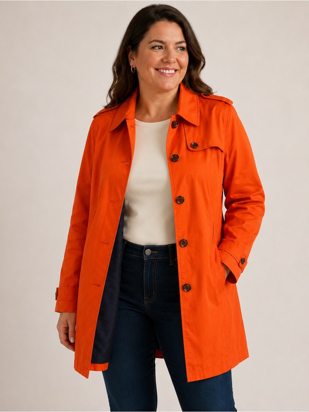 Banana Republic Women XL Orange Trench Coat Lightweight Lined Beltless Jacket